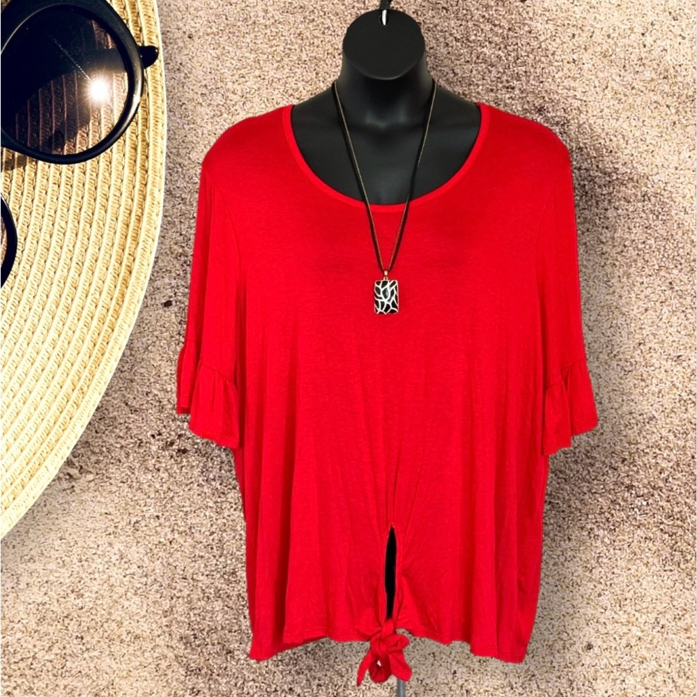 NWOT INNER BEAUTY Red 3X Stretchy Scoop Neck Short Slv Blouse Shirt Tunic Top